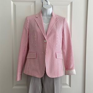 Pink and white striped ticking cotton blazer
